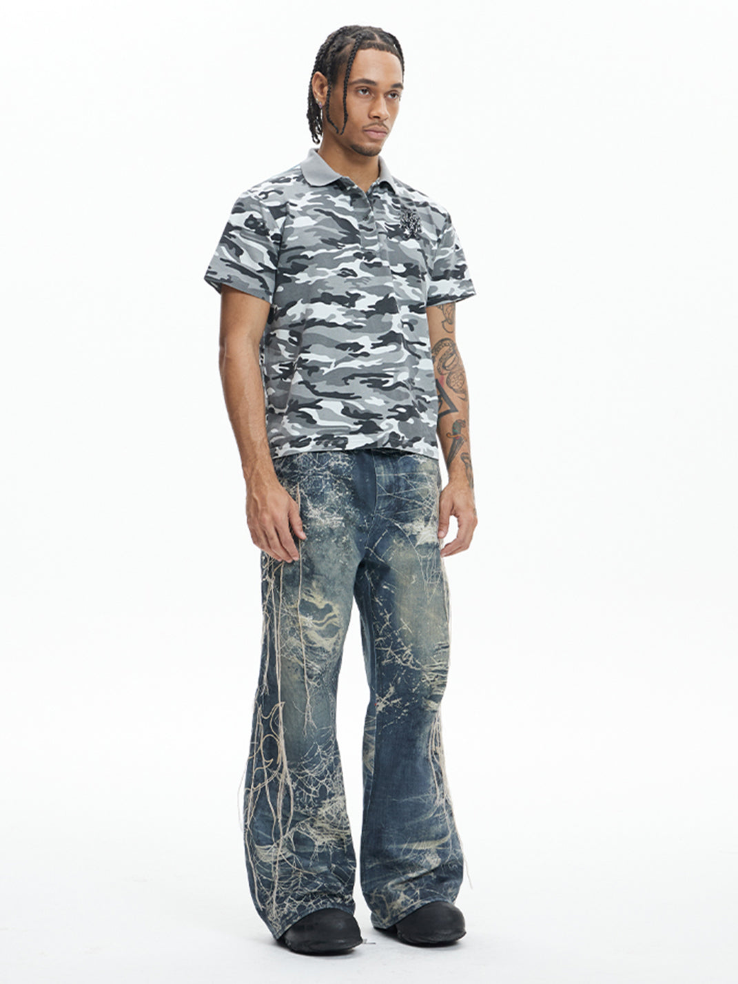 DND4DES | Distressed Web Embroidered Jeans - PSYLOS 1, DND4DES | Distressed Web Embroidered Jeans, Jeans, DND4DES•JAPAN, PSYLOS 1